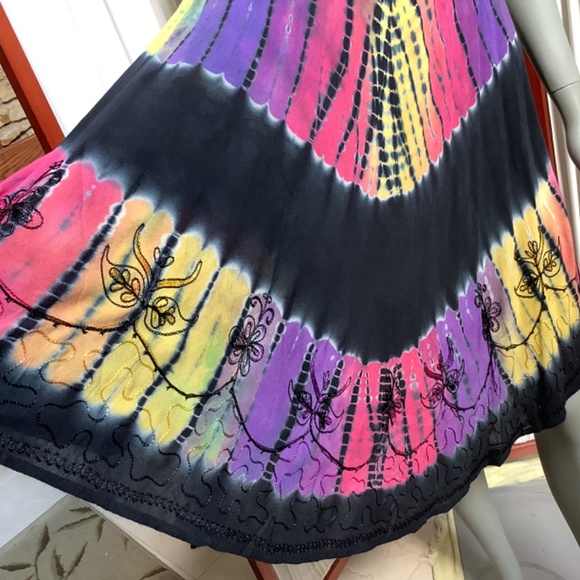 Embroidered Multi Color Sleeveless Dress Asymmetrical Hem Size M - Picture 3 of 12